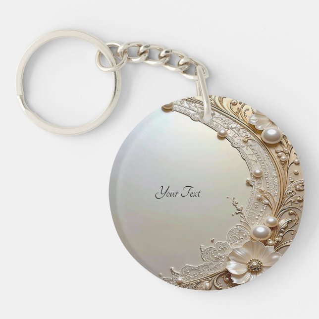 Modern White Flowers Pearls Keychain (Devant)