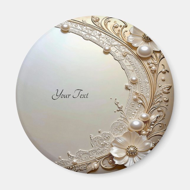 Modern White Flowers Pearls Magnet (Devant)