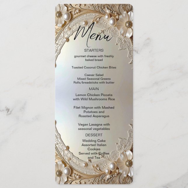 Modern White Flowers Pearls Menu (Devant)