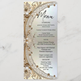 Modern White Flowers Pearls Menu Menükarte