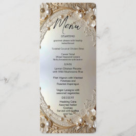 Modern White Flowers Pearls Menu Menükarte