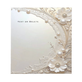 Modern White Flowers Pearls Notepad Notizblock
