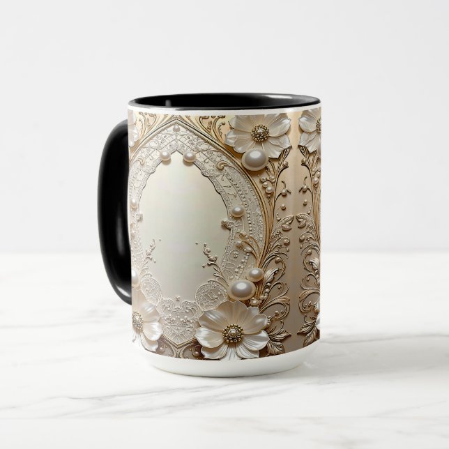Modern White Flowers Pearls Pearls Mug (Devant gauche)