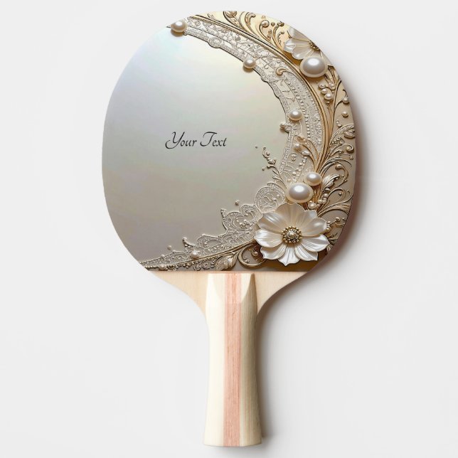 Modern White Flowers Pearls Ping Pong Paddle Tischtennis Schläger (Vorderseite)