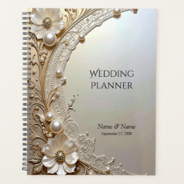Modern White Flowers Pearls Planner Planer