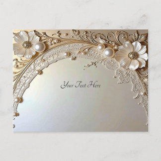Modern White Flowers Pearls Postcard Postkarte