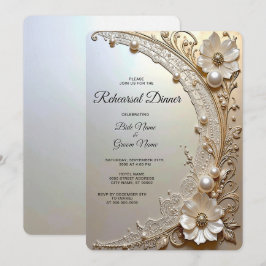 Modern White Flowers Pearls Rehearsal Dinner Einladung