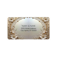Modern White Flowers Pearls Return Address Label