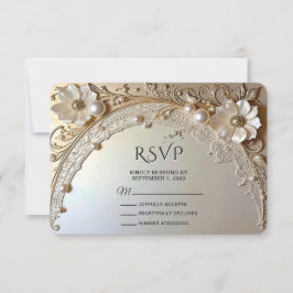 Modern White Flowers Pearls RSVP Card Karte