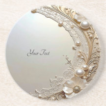 Modern White Flowers Pearls Sandstone Coaster