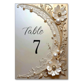 Modern White Flowers Pearls Table Number Tischnummer
