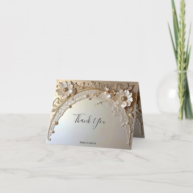Modern White Flowers Pearls Thank You Card Dankeskarte (Vorderseite)