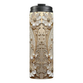 Modern White Flowers Pearls Thermal Tumbler Thermosbecher