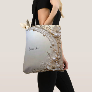 Modern White Flowers Pearls Tote Bag Tasche