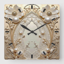 Modern White Flowers Pearls Wall Clock