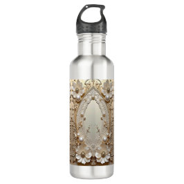 Modern White Flowers Pearls Water Bottle Edelstahlflasche