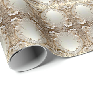 Modern White Flowers Pearls Wrapping Paper Geschenkpapier