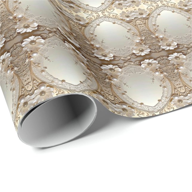 Modern White Flowers Pearls Wrapping Paper Geschenkpapier (Rolleneckpunkt)