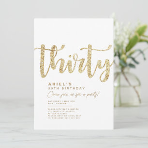 Modern White & Gold 30. Geburtstag Einladung