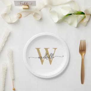 Modern White Gold Custom Monogram Name Script Pappteller