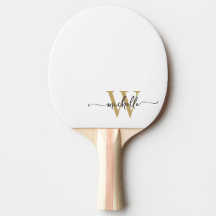 Modern White Gold Custom Monogram Name Script Tischtennis Schläger