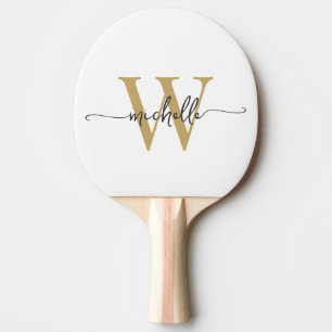Modern White Gold Custom Monogram Name Script Tischtennis Schläger
