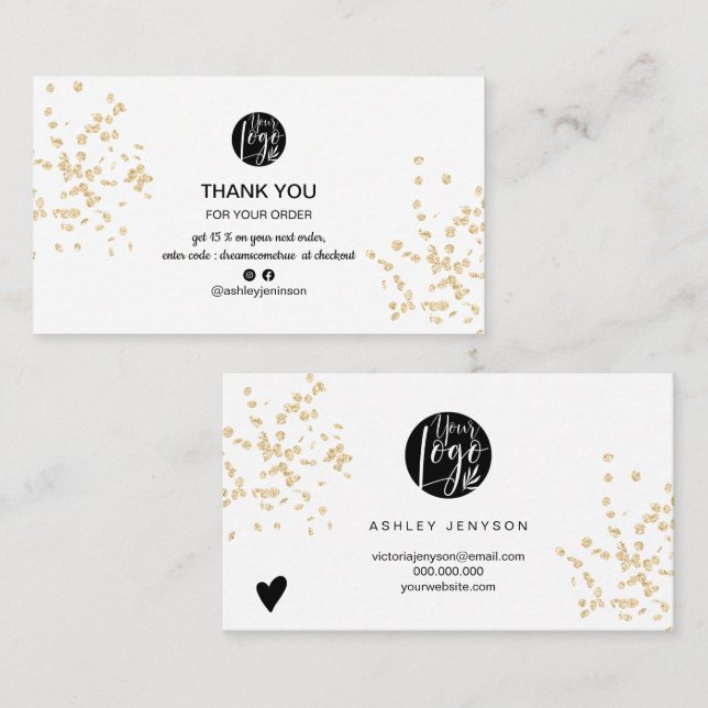 Modern white gold Glitzer Logo bestellen Vielen Da Visitenkarte (Vorne/Hinten)