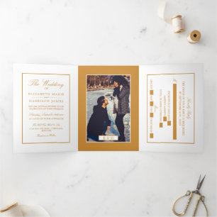 Modern White & Gold, Hochzeitssuite Dreifach Gefaltete Einladung