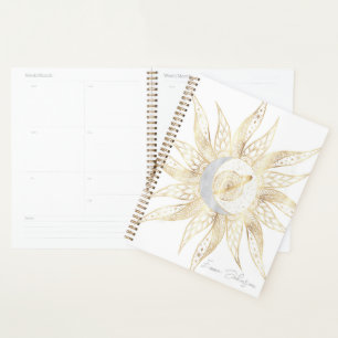 Modern White Gold Sun Moon Planet Universe Mandala Planer