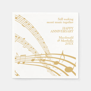 Modern White Gold SWEET MUSIC Happy Jubiläum Serviette
