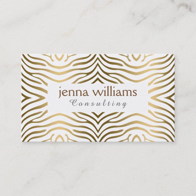 Modern White & Gold Zebra Print Visitenkarte (Vorderseite)
