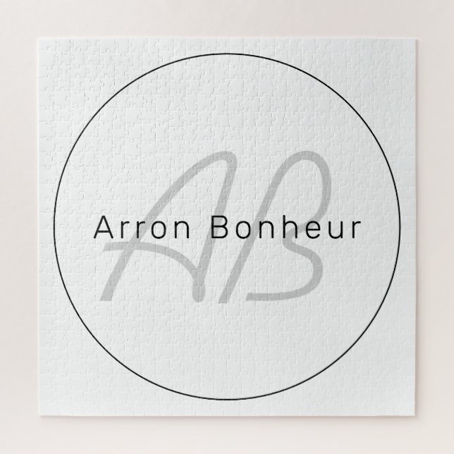 Modern White Gray & Black | Cooler Name und Monogr (Vertikal)