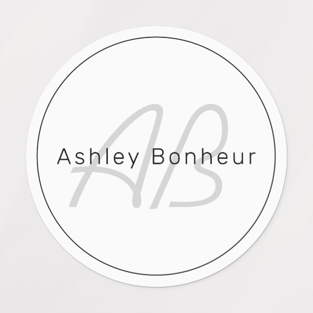 Modern White Gray & Black | Cooler Name und Monogr Etiketten (Design 1)