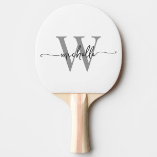 Modern White Gray Custom Monogram Name Script Tischtennis Schläger