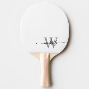 Modern White Gray Custom Monogram Name Script Tischtennis Schläger