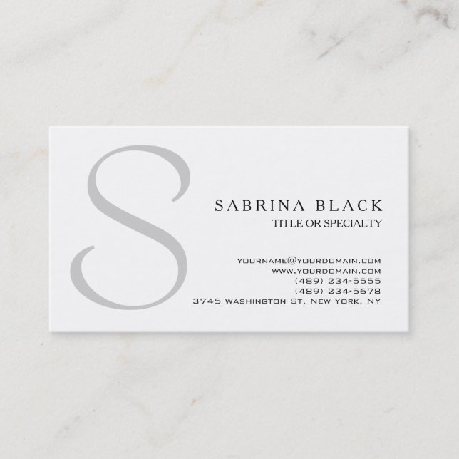 Modern White Gray Monogram Business Card Visitenkarte (Vorderseite)