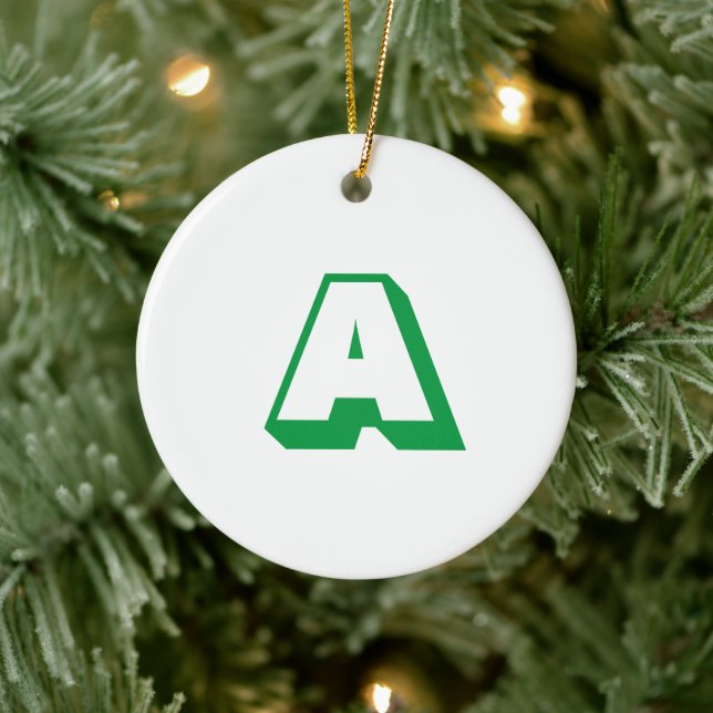 Modern White Green Initial Monogram Typografie Keramik Ornament (Baum)