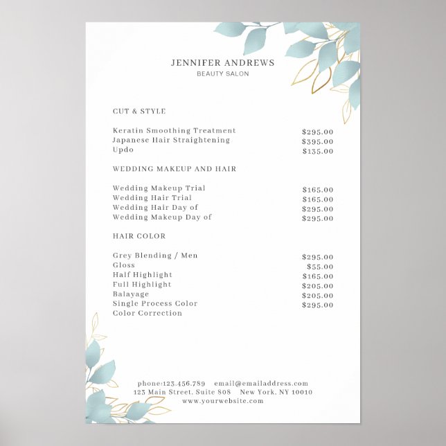 Modern White Green Leafy Poster (Vorne)