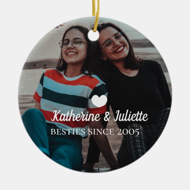 Modern White Heart Best Friend Friendship Foto Keramik Ornament (Vorne)