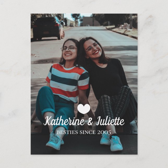 Modern White Heart Best Friend Friendship Foto Postkarte (Vorderseite)