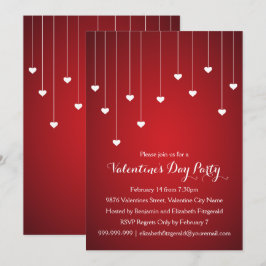 Modern White Hearts on Red Valentines Party Einladung