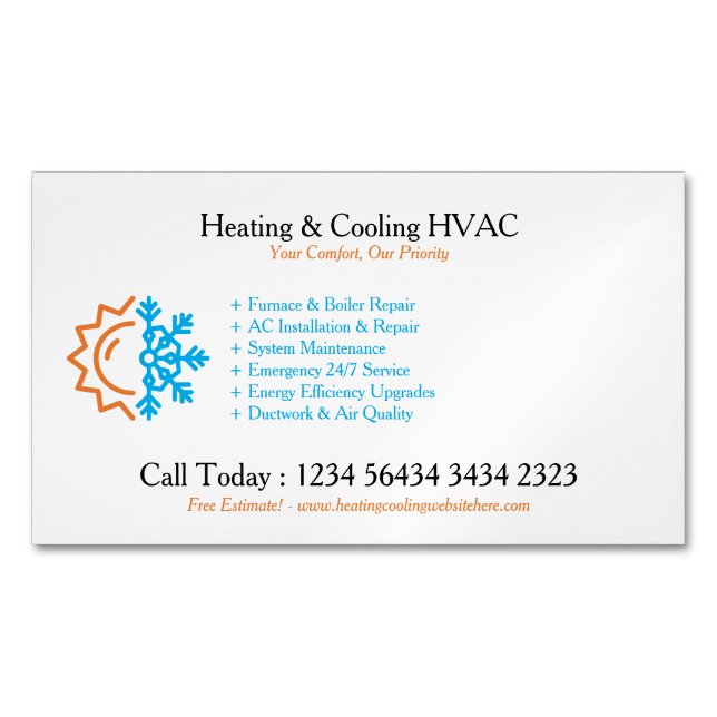 Modern White Heating & Cooling Magnetische Visitenkarte (Vorderseite)