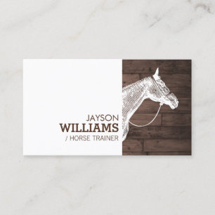Modern White Horse Motif auf Rustic Brown Woodgrai Visitenkarte