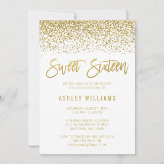 Modern White Imitats Gold Glitzer Sweet 16 Geburts Einladung