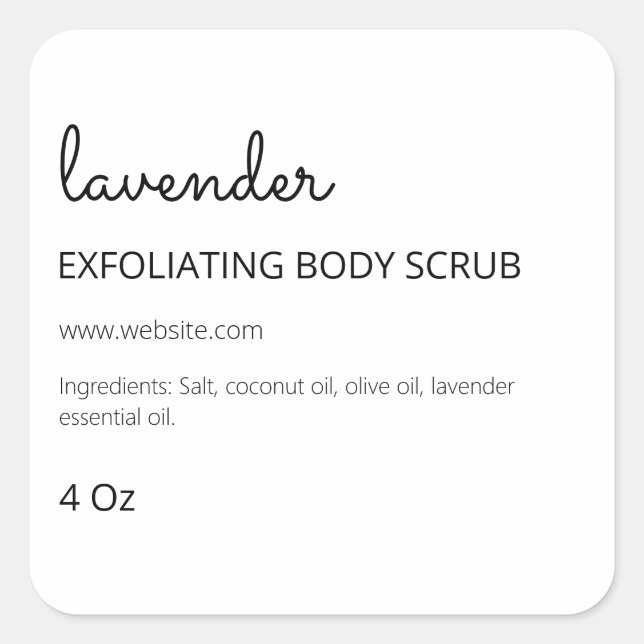 Modern White Lavender Scrub Label Quadratischer Aufkleber (Vorderseite)