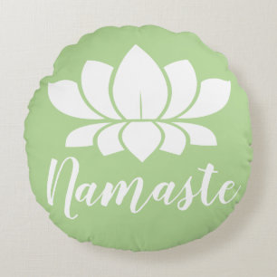 Modern White Lotus Blume Namaste Yoga Rundes Kissen