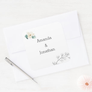 Modern White Magnolia Wedding Umschlag Aufkleber