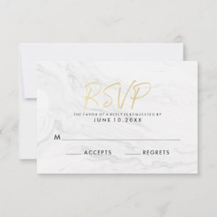Modern White Marble Gold Script   RSVP-CD für Hoch RSVP Karte