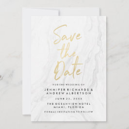 Modern White Marble Gold Script | SAVE THE DATE