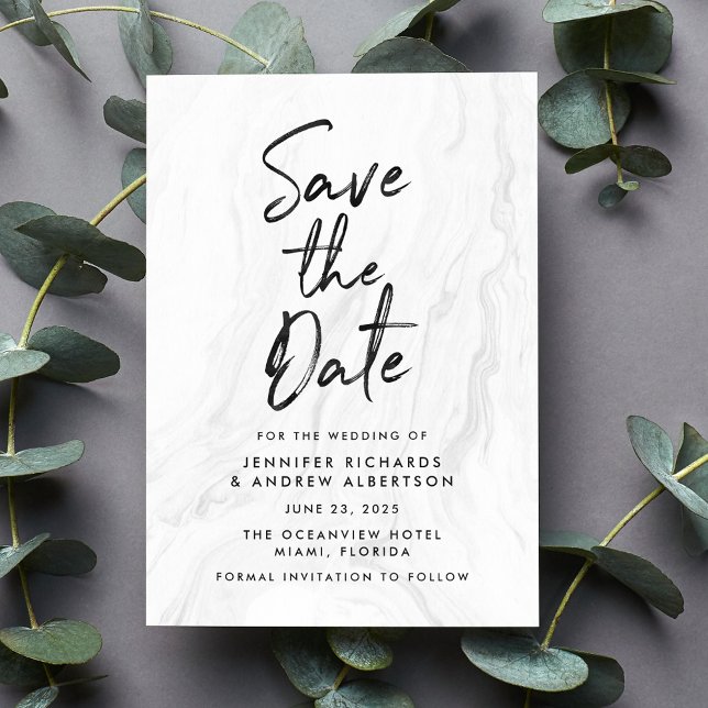 Modern White Marble Script Save the Date (Von Creator hochgeladen)